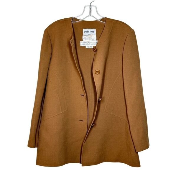 Vintage Andre Laug Brown Long Sleeve Wool Blazer Suit Size 12 Italian Couture - Picture 7 of 9